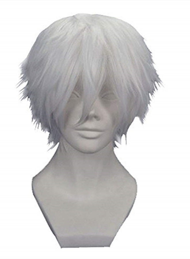 ANOGOL Hair Cap + Short Wig for Men, Silver White Men's Wig for Cosplay, Short Silver White Wig for Halloween Boy Christmas Event Costume Party - Image 1