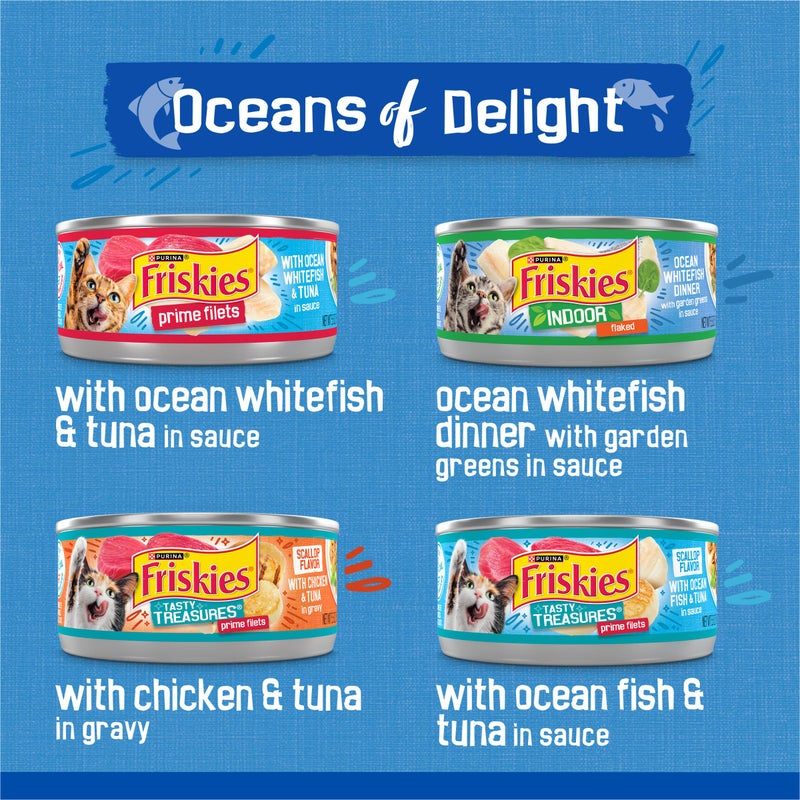 Friskies Purina Friskies Wet Cat Food Variety Pack, Oceans of Delight Flaked and Prime Filets - 48 ct. Can - Image 2