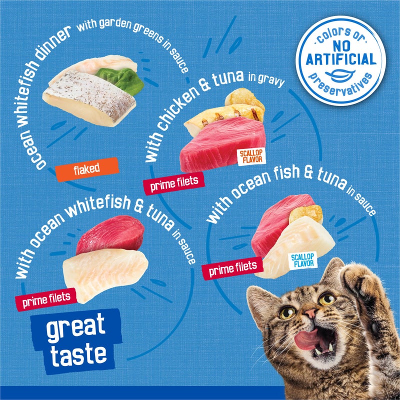 Friskies Purina Friskies Wet Cat Food Variety Pack, Oceans of Delight Flaked and Prime Filets - 48 ct. Can - Image 4