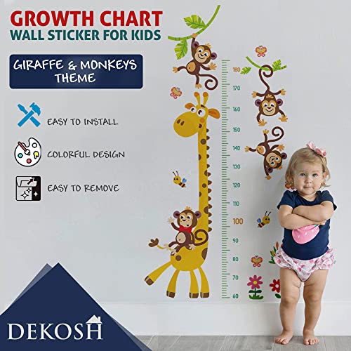 DEKOSH Giraffe & Monkeys Kids Height Wall Chart | Peel & Stick Nursery Wall Decals for Baby Bedroom, Toddler Playroom - Image 4