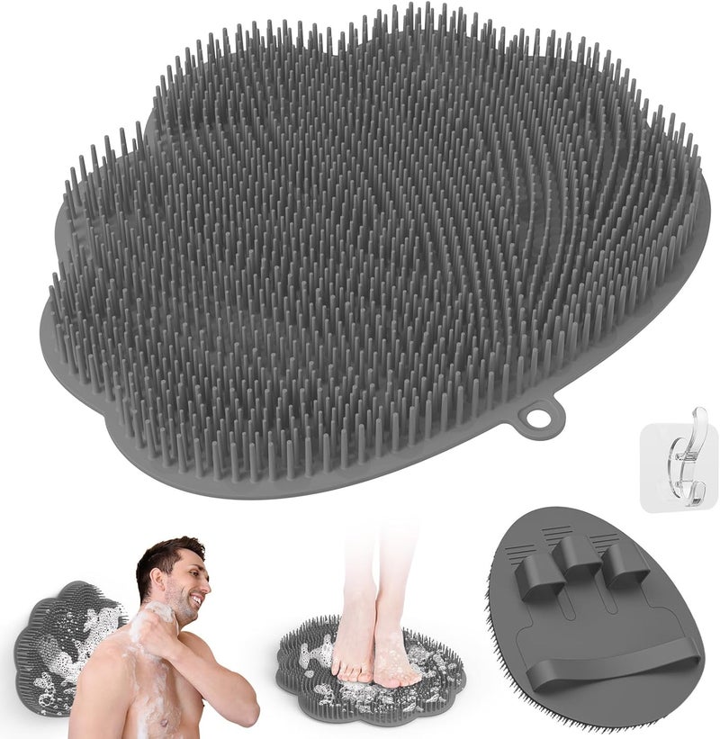 Manmihealth Upgrade Shower Foot Massager Scrubber Bath Glove Set2 PCS HandsFree Back Scrubber for Shower WallMounted Shower Brush with Body Face Scrubber and Free Adhesive Hook Gray