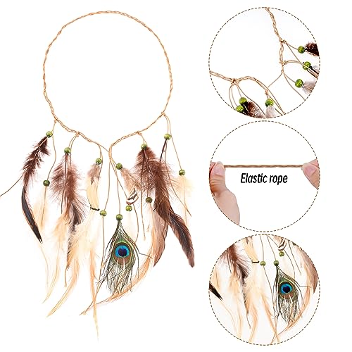 obmwang Indian Feather Headband Native American Tribal Costumes Head Dress with Feathers for Women and Girls - Image 2