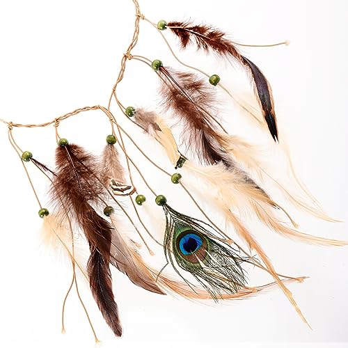 obmwang Indian Feather Headband Native American Tribal Costumes Head Dress with Feathers for Women and Girls - Image 3