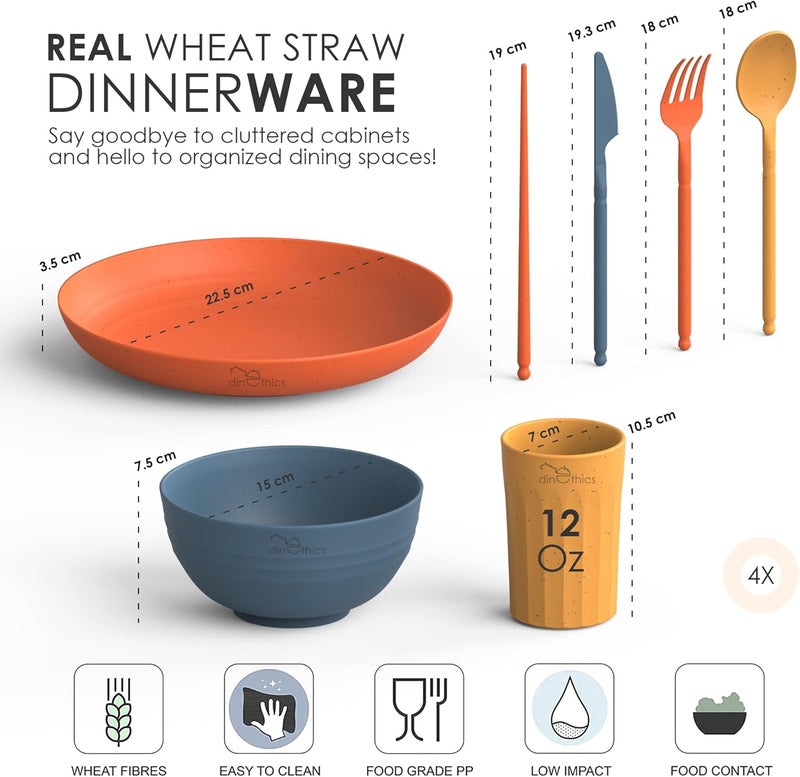 DINETHICS Wheat Straw Dinnerware Sets For 4 - Camping Plates Cups And Bowls Set - Dishwasher Microwave Safe Dishes - Alternate To Plastic Dinnerware Set - Wheat Straw Plates And Bowls Sets - RV Dishes - Image 2