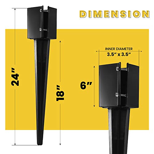 CRIZTA 8Pcs 24" Heavy Duty 4x4 Fence Post Anchor Ground Spike Metal Black Powder Coated - Mailbox Post Anchors. Length: 24 inches, Outer Dimension: 4” x 4” (Fit 3.5” x 3.5” Square Wood Post) - Image 2