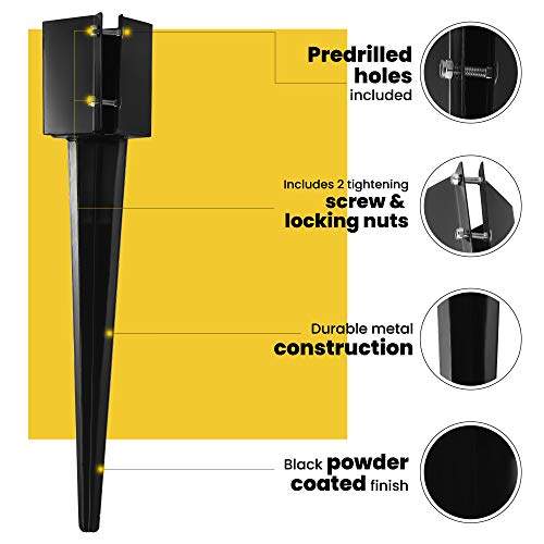 CRIZTA 8Pcs 24" Heavy Duty 4x4 Fence Post Anchor Ground Spike Metal Black Powder Coated - Mailbox Post Anchors. Length: 24 inches, Outer Dimension: 4” x 4” (Fit 3.5” x 3.5” Square Wood Post) - Image 4