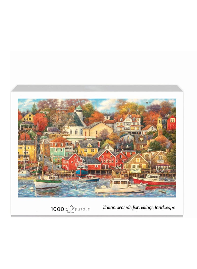 1000 قطعة من البحر الايطالية قرية الأسماك المناظر الطبيعية بانوراما - التصميم الإبداعي ، تجربة الفن الملونة ، مناسبة للأطفال والكبار - Image 3