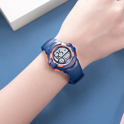V2A Digital Watch for Boys Kids Between 3 to 10 Years of Age Multi-Functional 30 M Waterproof Digital Sports Stainless Steel Watches for Boys| Watch for Kids age 3 5 6 7 8 (Orange Case and Blue Band) - Image 3