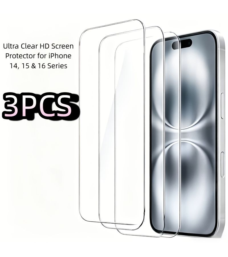 3 Pieces HD Tempered Glass Screen Protector For iPhone 15 Pro Full Coverage Transparent - Image 1