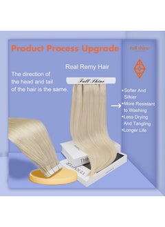 Full Shine Full Shine Tape in Hair Extensions Human Hair 60 Platinum Blonde Tape Hair Extensions Real Hair 18 Inch Seamless Skin Weft Human Hair Extensions 50 Grams 20 Pieces Invisible Tape in Extensions  - Image 2