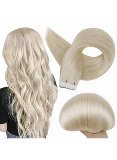Full Shine Full Shine Tape in Hair Extensions Human Hair 60 Platinum Blonde Tape Hair Extensions Real Hair 18 Inch Seamless Skin Weft Human Hair Extensions 50 Grams 20 Pieces Invisible Tape in Extensions  - Image 1