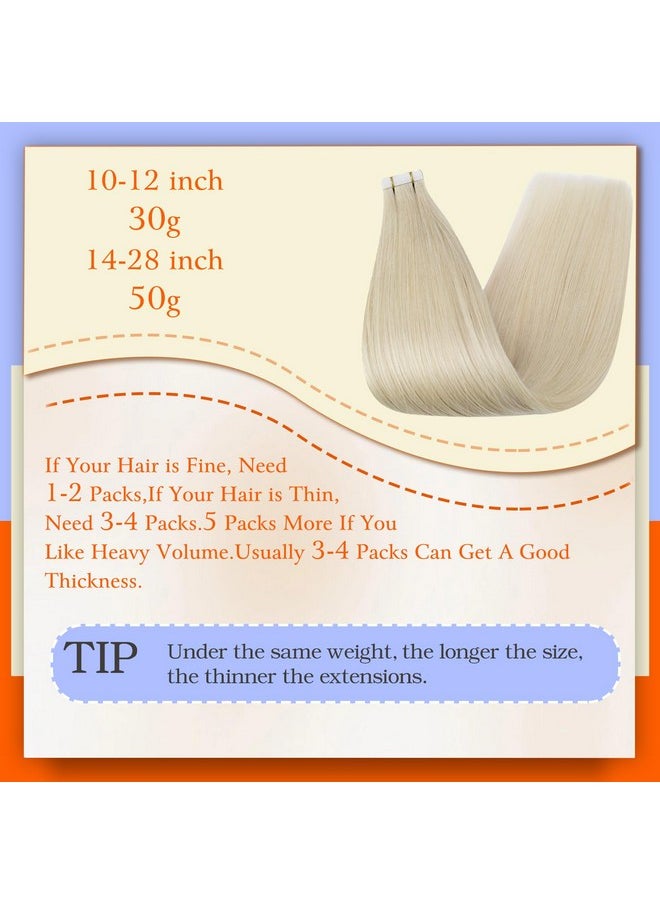 Full Shine Full Shine Tape in Hair Extensions Human Hair 60 Platinum Blonde Tape Hair Extensions Real Hair 18 Inch Seamless Skin Weft Human Hair Extensions 50 Grams 20 Pieces Invisible Tape in Extensions  - Image 4