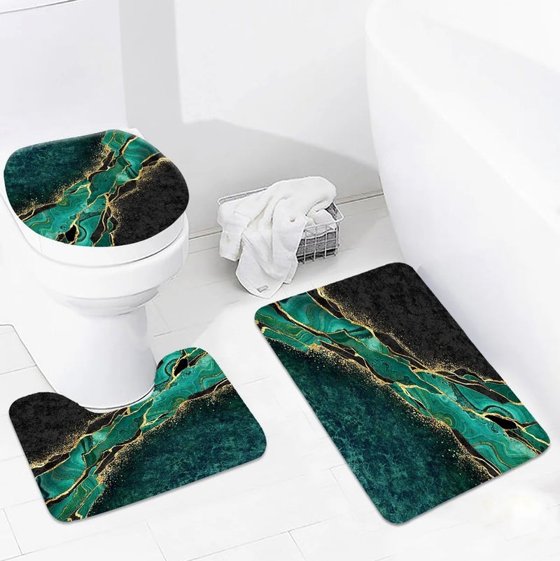 Y&D CF BS210 ized Luxury Hot Sale Marble Pattern Polyester Waterproof Shower Curtains 4pcs Bath Mat Set with Shower Curtain - Image 3
