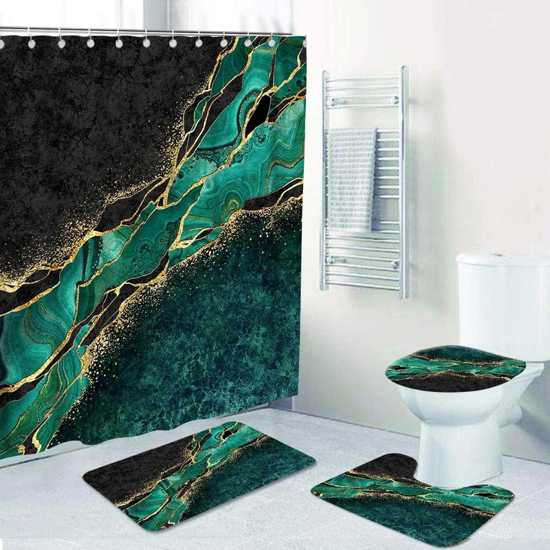 Y&D CF BS210 ized Luxury Hot Sale Marble Pattern Polyester Waterproof Shower Curtains 4pcs Bath Mat Set with Shower Curtain - Image 2