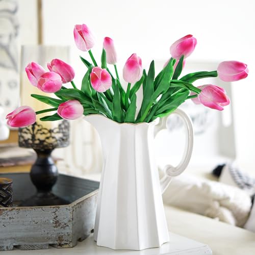 FiveSeasonStuff Real Touch Tulips Artificial Flowers – 15 Stems Faux Tulip Bouquet in Gift Box for Wedding, Home Decor, Party, Floral Arrangements (Creamy Pink) - Image 3