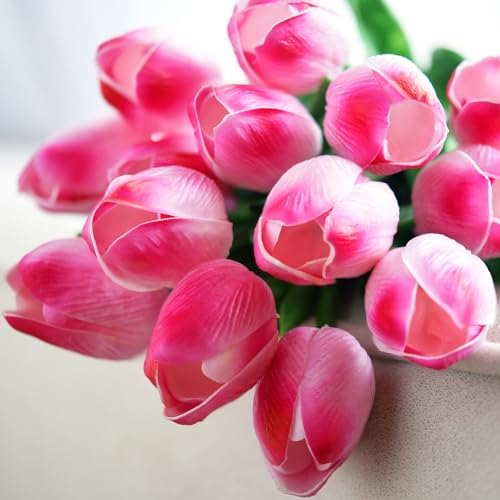 FiveSeasonStuff Real Touch Tulips Artificial Flowers – 15 Stems Faux Tulip Bouquet in Gift Box for Wedding, Home Decor, Party, Floral Arrangements (Creamy Pink) - Image 2