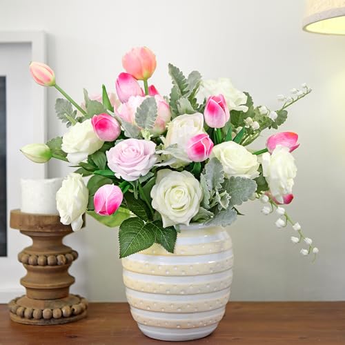 FiveSeasonStuff Real Touch Tulips Artificial Flowers – 15 Stems Faux Tulip Bouquet in Gift Box for Wedding, Home Decor, Party, Floral Arrangements (Creamy Pink) - Image 5