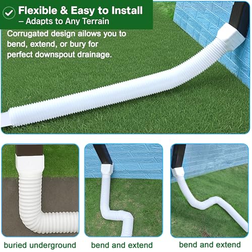 Binazon 1 Pack White-Rain Gutter Downspout Extensions, Gutter Extender for Rainwater Drainage Flexible, Down Spout Drain Extension Pipe, Extendable from 21 to 62 Inches (Fit 3"x 4" downspouts) - Image 4