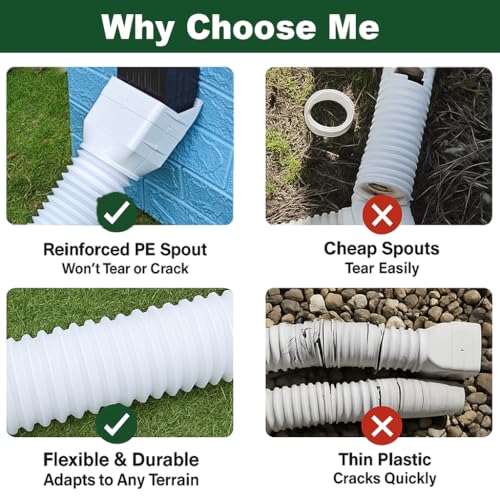 Binazon 1 Pack White-Rain Gutter Downspout Extensions, Gutter Extender for Rainwater Drainage Flexible, Down Spout Drain Extension Pipe, Extendable from 21 to 62 Inches (Fit 3"x 4" downspouts) - Image 3
