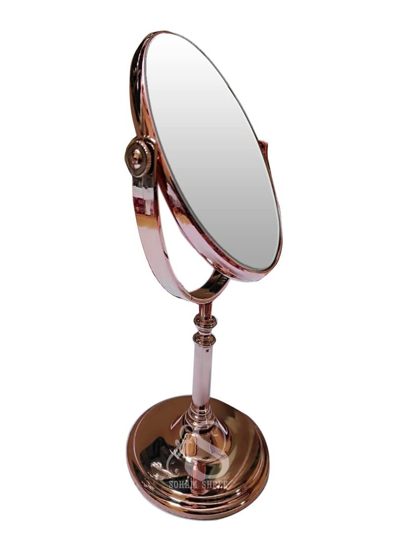Soham Shree Tabletop Double Side Shaving Makeup Vanity Mirror 360 Degree 5X Magnification Beauty Make Up Cosmetic Stand For Shaving & Makeup Vanity Bedroom Bathroom Desk (Oval)(Rosegold) - Glass - Image 2