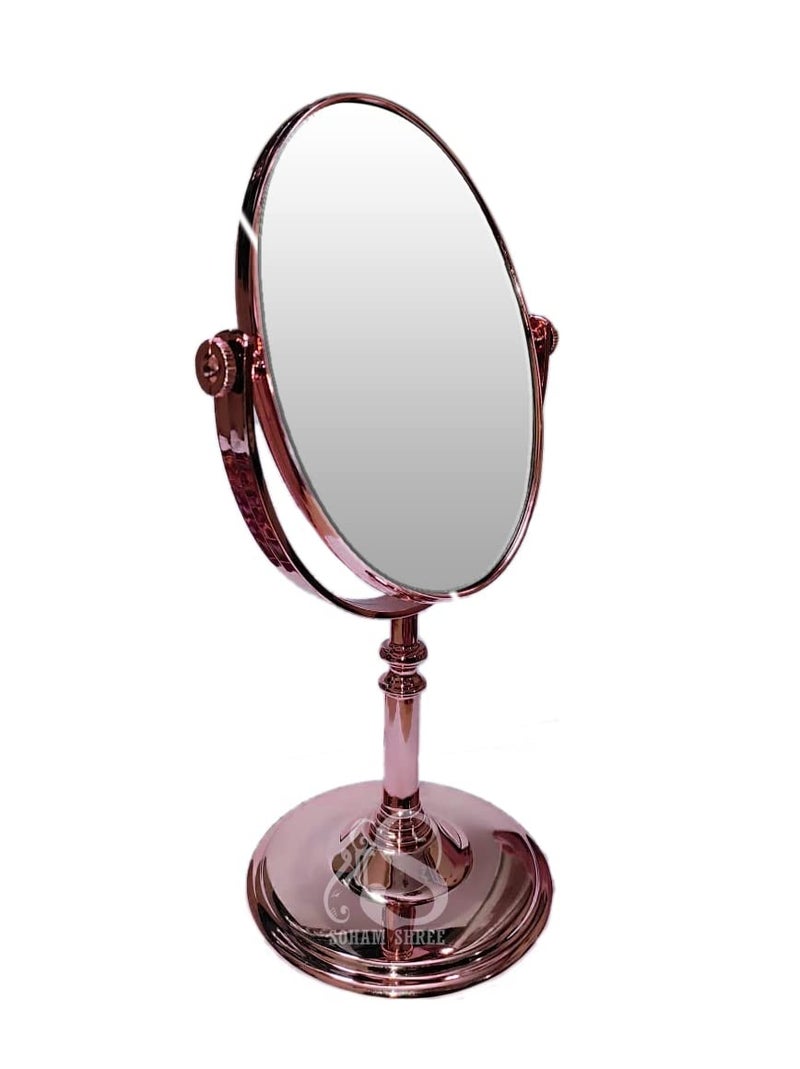 Soham Shree Tabletop Double Side Shaving Makeup Vanity Mirror 360 Degree 5X Magnification Beauty Make Up Cosmetic Stand For Shaving & Makeup Vanity Bedroom Bathroom Desk (Oval)(Rosegold) - Glass - Image 1
