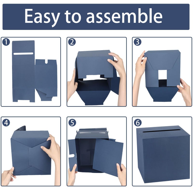 Fowecelt Navy Blue Card Box Cards Receiving Boxes Raffle Ticket Money Wedding Card Box for Baby Showers Anniversaries Retirements Engagement Party Supplies - Image 3