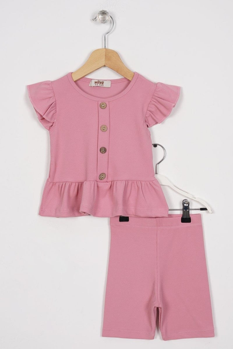 Zepkids Pink Color Girl's Tights Set with Frilled Button Detail Skirt  - Image 1