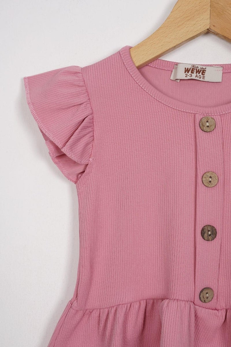 Zepkids Pink Color Girl's Tights Set with Frilled Button Detail Skirt  - Image 2