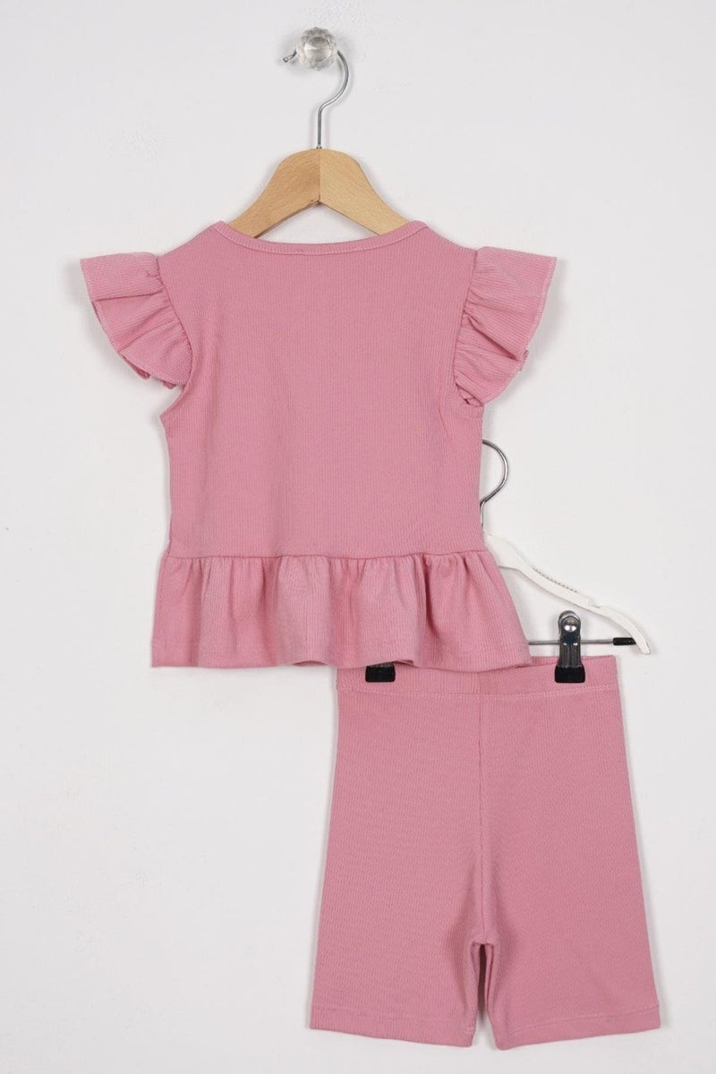 Zepkids Pink Color Girl's Tights Set with Frilled Button Detail Skirt  - Image 3