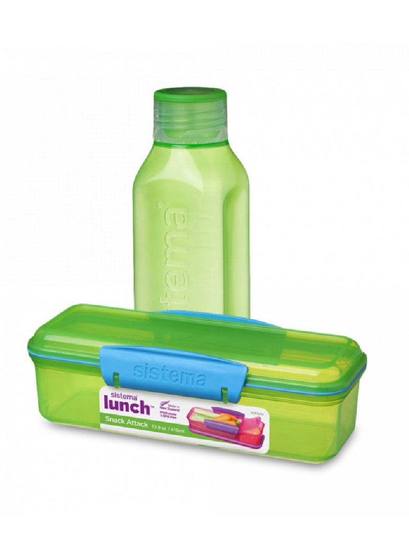 sistema حزمة سناكس ديو من سيستما تتكون من صندوق تخزين الطعام وزجاجة سعة 475 مل. مقاومة للتسرب، قابلة للتكديس، آمنة للاستخدام في الميكروويف وغسالة الصحون وخالية من الفثالات و BPA. خضراء، مصنوعة في نيوزيلندا. - Image 2