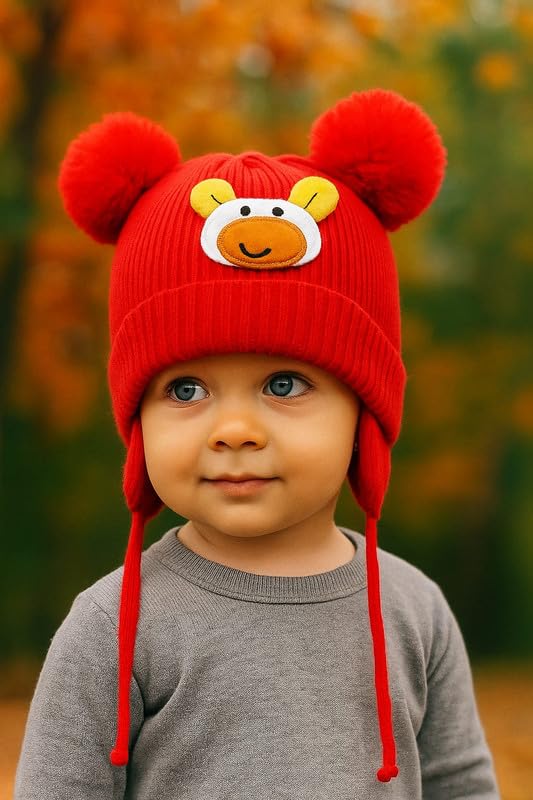 Krystle Charming Knit Hat for Toddlers with Cute Duck Emblem (Red,2-4 Years) - Image 2