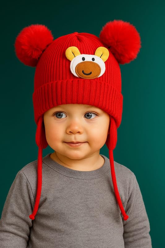 Krystle Charming Knit Hat for Toddlers with Cute Duck Emblem (Red,2-4 Years) - Image 3