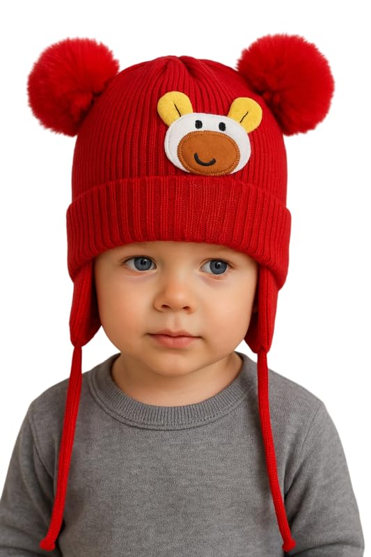 Krystle Charming Knit Hat for Toddlers with Cute Duck Emblem (Red,2-4 Years) - Image 4
