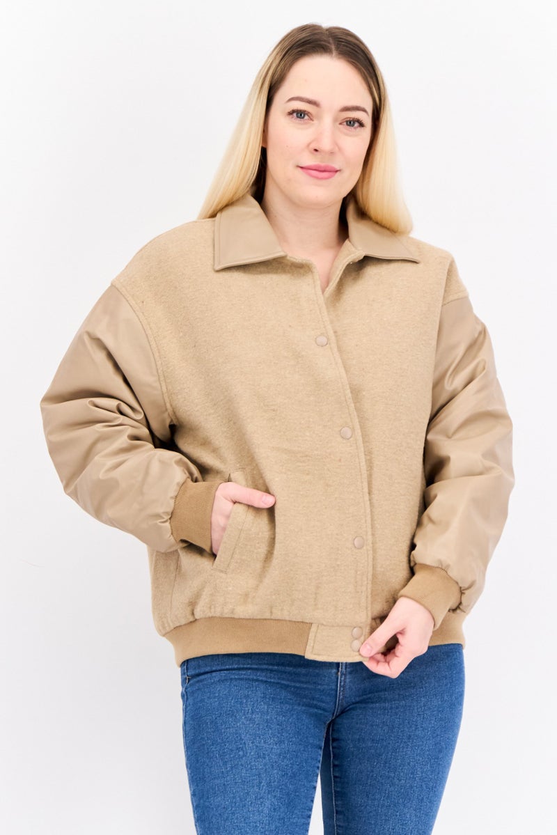 Asos Design Women Textured Shirt Jacket, Tan  - Image 1