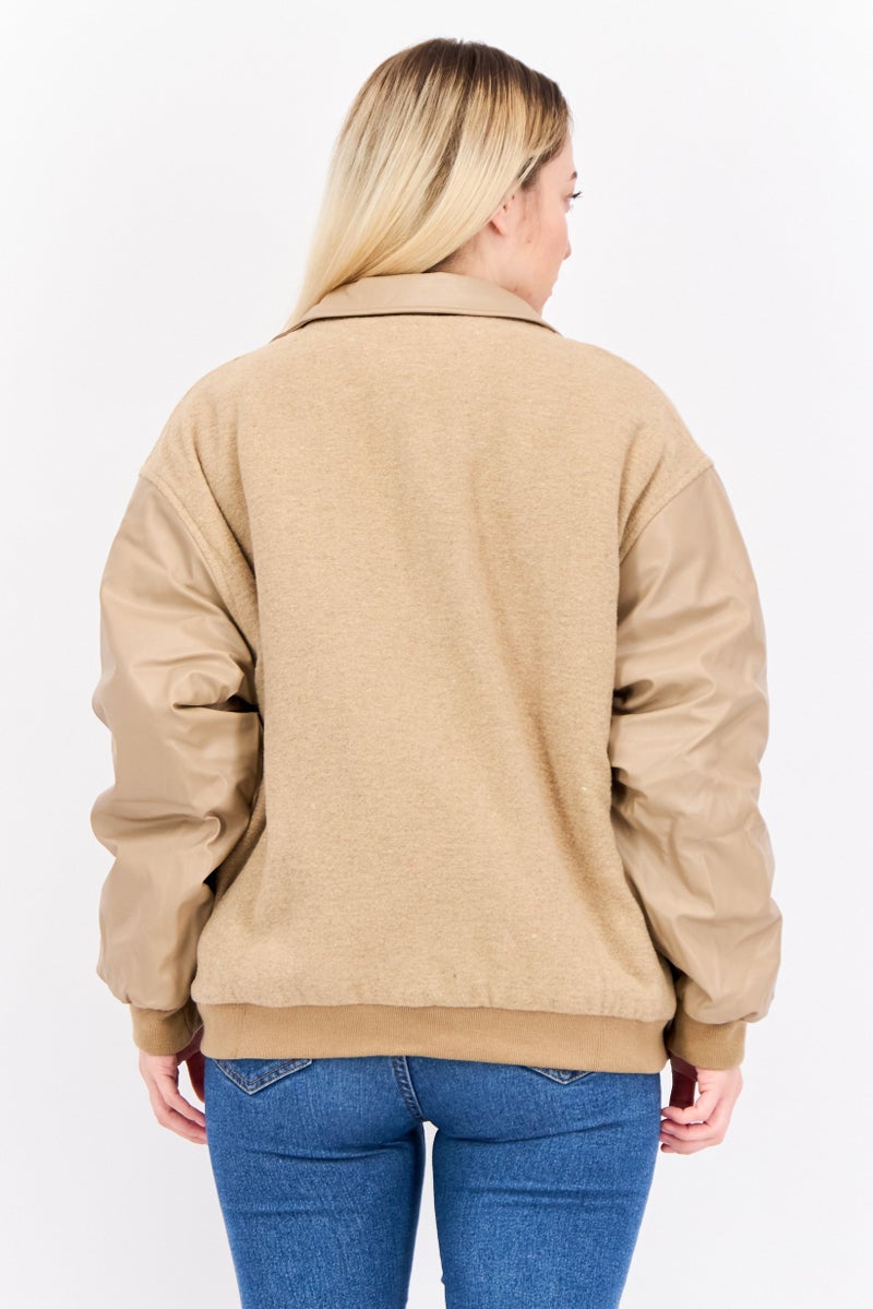 Asos Design Women Textured Shirt Jacket, Tan  - Image 4