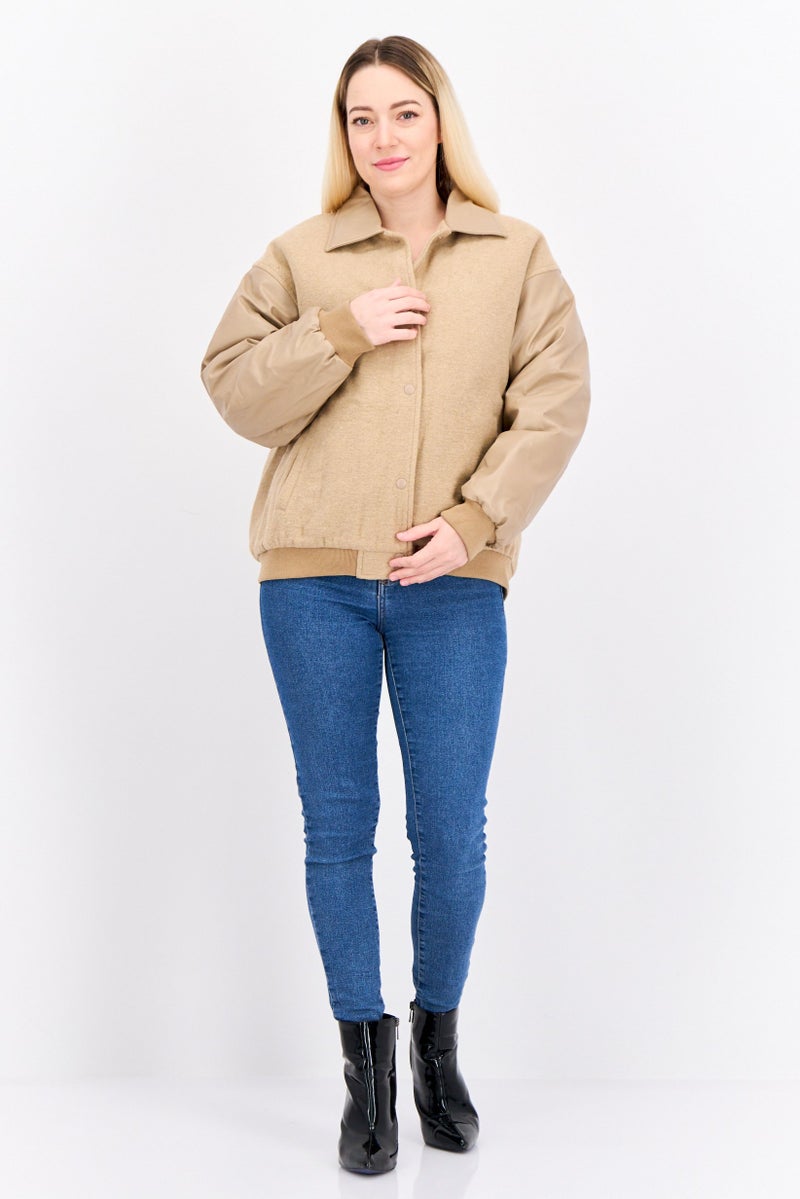 Asos Design Women Textured Shirt Jacket, Tan  - Image 3