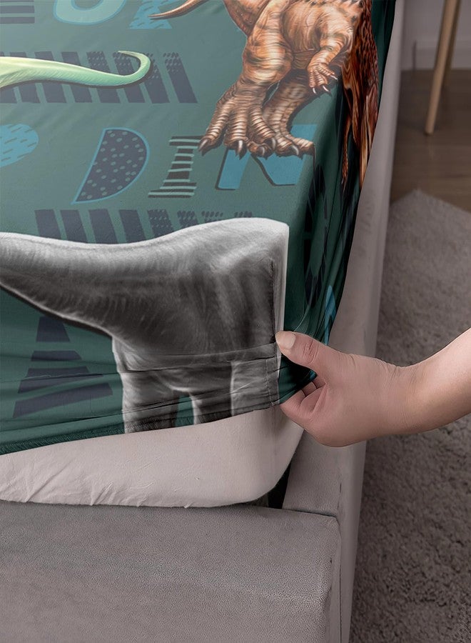 AILONEN 3D Dinosaur Fitted Sheet Twin Size, Cartoon Dinosaur Bedding Set Bed Sheet Set,Green Theme Bedsheets Set 3 PCS,1 Fitted Sheet and 2 Pillowcases - Image 4