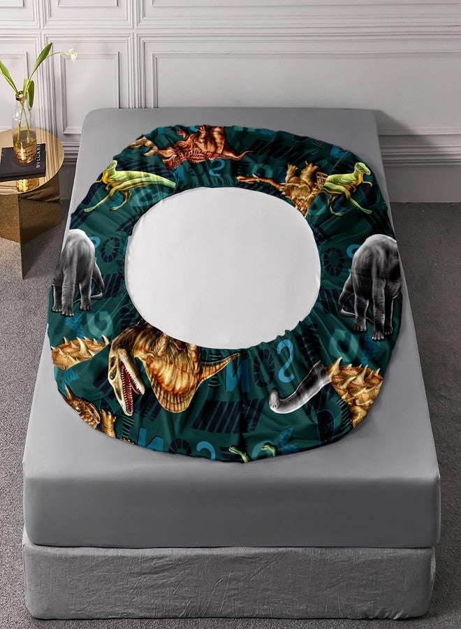 AILONEN 3D Dinosaur Fitted Sheet Twin Size, Cartoon Dinosaur Bedding Set Bed Sheet Set,Green Theme Bedsheets Set 3 PCS,1 Fitted Sheet and 2 Pillowcases - Image 5
