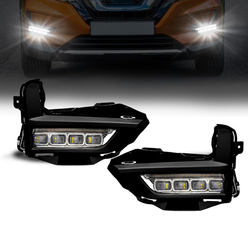 OKSIWA LED Fog Lights with DRLCompatible with Nissan RogueXTrail 2017 2018 2019 2020 Not Fit Sport ModelsFog Lights Bumper Driving Lamps Assembly Clear Lens White DRLYellow Turn Signal