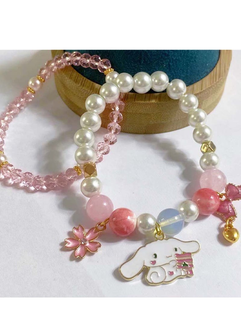 SYOSI - Kawaii Bracelet Crystal Pearl Bracelet Crystal Bead Bracelet Anime Cartoon Dog Stretch Crystal Bead Bracelet Cartoon Kawaii Elastic Beaded Bracelets for Girls Women  Pack Of 2 - Image 1