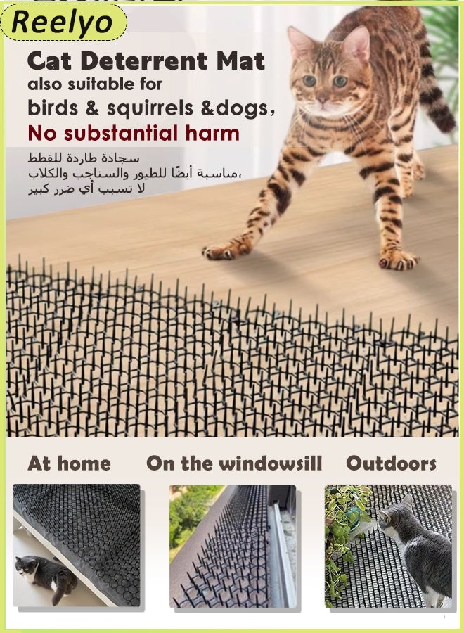 Reelyo 2/4/6PCS 13*49cm Cat Deterrent Mat, Scat Mat for Cats with Spikes, Cat Repellent Indoor Furniture, Outdoor Garden Fence Animal Barrier, Prickle Strips Network Digging Stopper Outdoor Spike Deterrent Mat,easy to install (also suitable for birds & squirrels &dogs，No substantial harm)  - Image 1