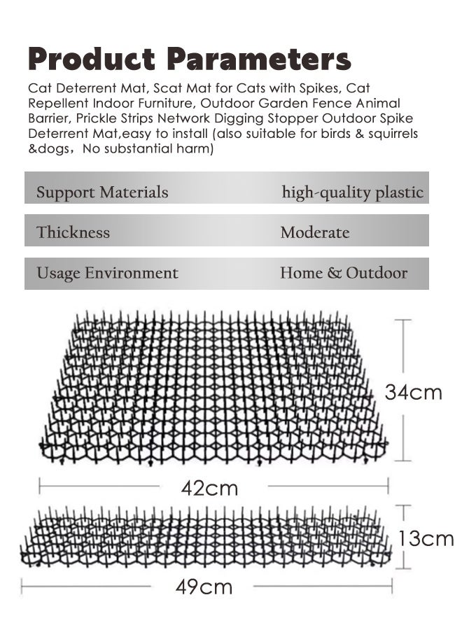 Reelyo 2/4/6PCS 13*49cm Cat Deterrent Mat, Scat Mat for Cats with Spikes, Cat Repellent Indoor Furniture, Outdoor Garden Fence Animal Barrier, Prickle Strips Network Digging Stopper Outdoor Spike Deterrent Mat,easy to install (also suitable for birds & squirrels &dogs，No substantial harm)  - Image 2