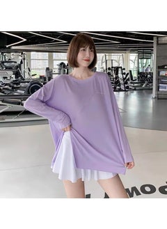 Quick-drying T-shirt Yoga Top Split Sports Top Womens Loose Running Blouse Large Size Fitness Clothes for Chubby Girls Long Sleeve Light purple long sleeve 878 "conventional]