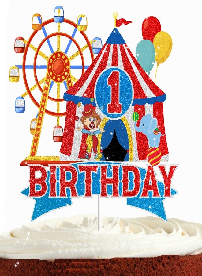 LEPHY Circus 1st Birthday Cake Toppers for Boys Girls Baby Shower Vintage Circus Tent Balloon Ferris Wheel Elephant Party Supplies Clown Party Favor Red Glitter Carnival 2 Cake Decorations - Image 1
