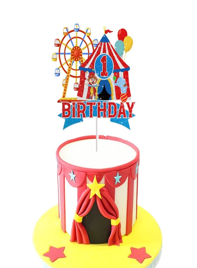 LEPHY Circus 1st Birthday Cake Toppers for Boys Girls Baby Shower Vintage Circus Tent Balloon Ferris Wheel Elephant Party Supplies Clown Party Favor Red Glitter Carnival 2 Cake Decorations - Image 3