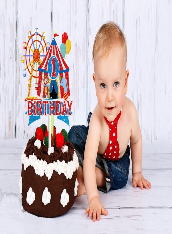 LEPHY Circus 1st Birthday Cake Toppers for Boys Girls Baby Shower Vintage Circus Tent Balloon Ferris Wheel Elephant Party Supplies Clown Party Favor Red Glitter Carnival 2 Cake Decorations - Image 2
