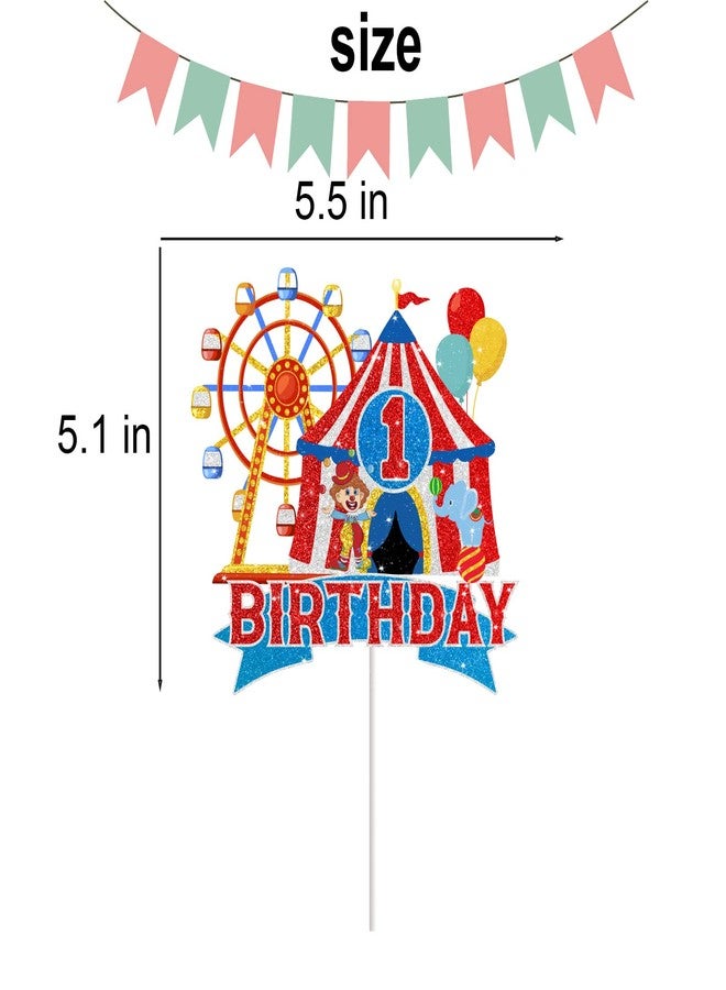 LEPHY Circus 1st Birthday Cake Toppers for Boys Girls Baby Shower Vintage Circus Tent Balloon Ferris Wheel Elephant Party Supplies Clown Party Favor Red Glitter Carnival 2 Cake Decorations - Image 4