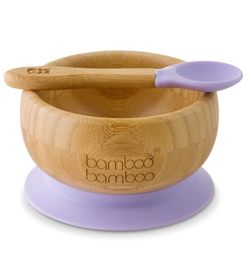 WONDERFOLD bamboo bamboo Baby Bowl and Spoon Set, Baby Bowls for Weaning, Baby Suction Bowl with Silicone Suction Ring, Toddler Bowls with Baby Spoon, Weaning Bowl for Babies from 6 Months (Lilac) - Image 1