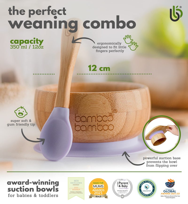 WONDERFOLD bamboo bamboo Baby Bowl and Spoon Set, Baby Bowls for Weaning, Baby Suction Bowl with Silicone Suction Ring, Toddler Bowls with Baby Spoon, Weaning Bowl for Babies from 6 Months (Lilac) - Image 2