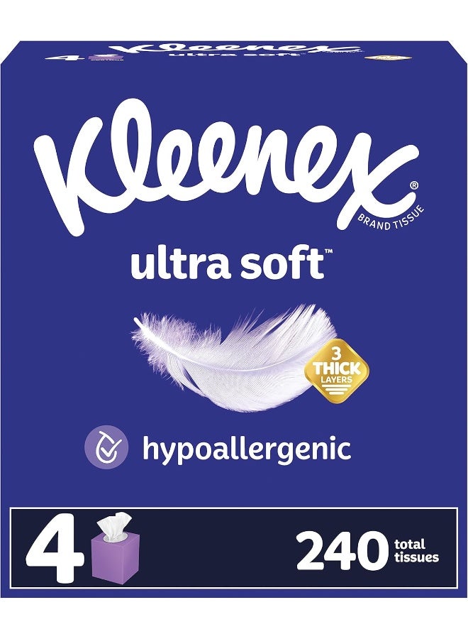 Kleenex Ultra Soft, 4 Cube Boxes, Soft Facial Tissue, 60 Tissues per Box, 3-Ply - Image 1